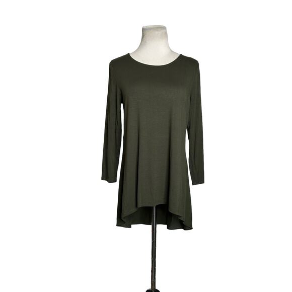 Alfani military green 3/4 sleeves hi low blouse size small - Picture 11 of 12